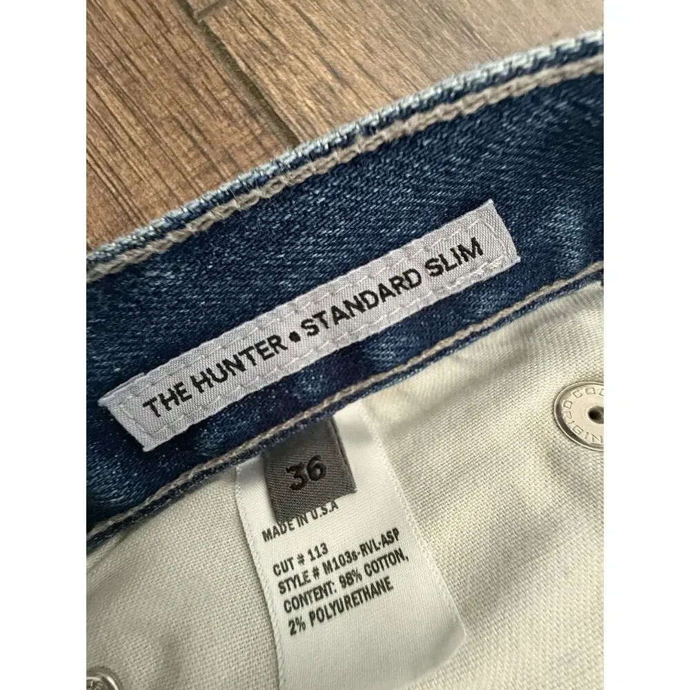 SMN USA Hunter Standard Slim Island Light Blue Distressed Denim Jeans Men 36x32